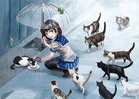 yande.re 374208 bandaid neko okuto_(zwindhwingf) see_through seifuku thighhighs umbrella wet wet_clothes.jpg