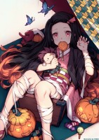 yande.re 584493 bandages halloween kamado_nezuko kimetsu_no_yaiba kimono skirt_lift timeo-1.jpg