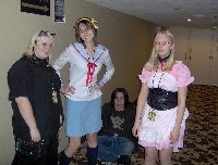 A cat girl, Haruhi, and Mikuru
