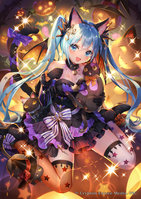 yande.re 490421 animal_ears dress halloween hatsune_miku neko nekomimi nemusuke see_through tail thighhighs vocaloid wings.jpg