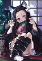 yande.re 572356 animal_ears hyouta_(yoneya) japanese_clothes kamado_nezuko kimetsu_no_yaiba nekomimi skirt_lift tail.jpg